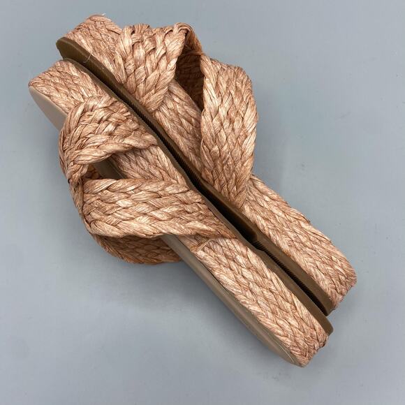 KAANAS Inagua Crossover Raffia Braid Sandals Size 9 Beige‎ Pink Flatform Slides - Picture 6 of 10